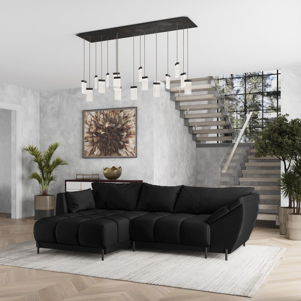 Masseno Ecksofa VESTANO L-S mit Schlaffunktion L-Form, Sofa mit Bettkasten, Wohnzimmersofa, Couch, Soffa, Bettsofa, Couchgarnitur- Schwarz, MATT VE...