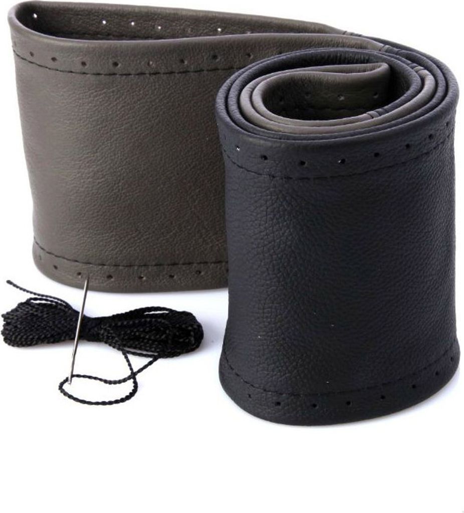 Lenkradhülle Lenkradbezug Lenkradschoner Schwarz-Grau Echt Leder Ø 37-39 /10,5cm