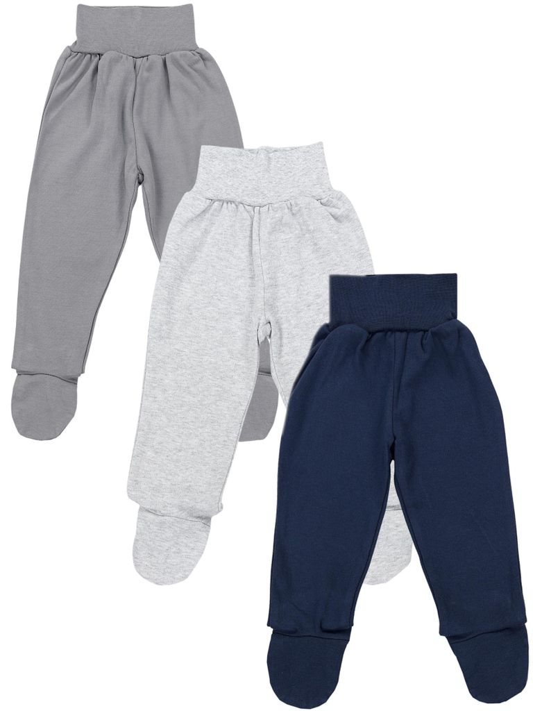 TupTam Baby Jungen Strampelhose mit Fuß 3er Pack, Farbe: Grau Navy Grau melange, Größe: 50