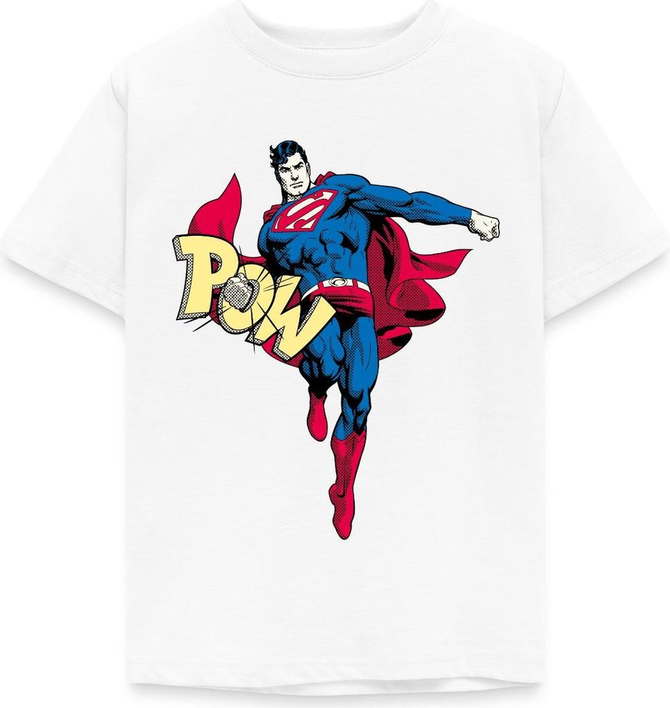 Spreadshirt DC Comics Superman Retro Pow Kinder T-Shirt, 122/128 (7-8 Jahre), Weiß