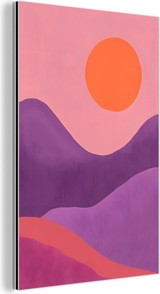 MuchoWow Wanddekoration Metall Metallbild Wandkunst 80x120 cm Sonne - Hügel - Lila - Abstrakt MuchoWow Aluminium Gemälde - Bilder