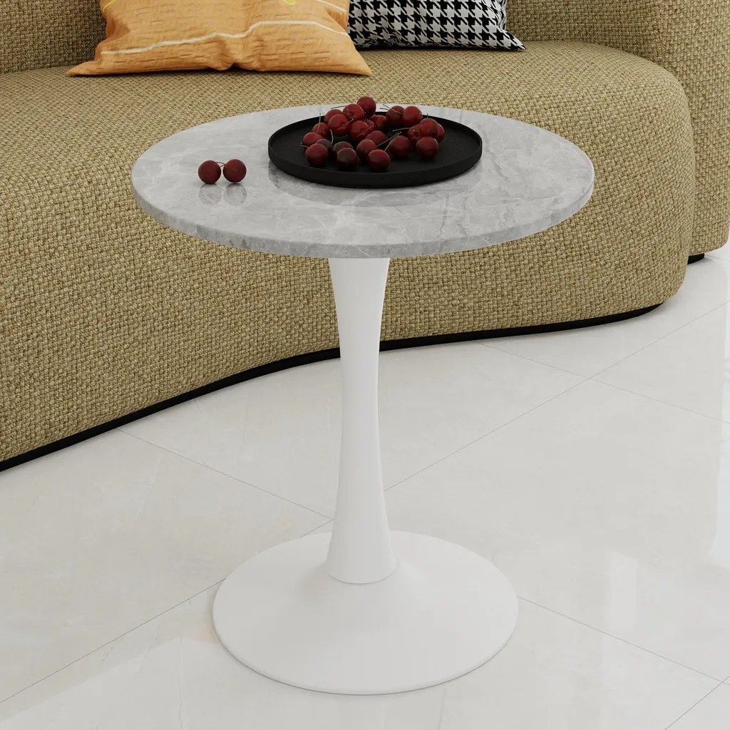 Okwish Table Basse Ronde 70 cm Style Mid-Century Modern Grise et Blanche