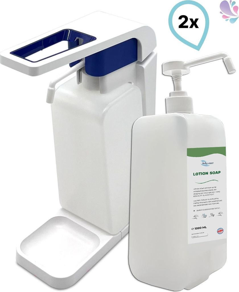 SET: Blanc Hygienic Hebelspender 1.000ml + 2x 1 Liter Lotion Cremeseife mit vormontierter Pumpe, verschied Farben : Farbe - Weiß / Blau Farbe: Wei...