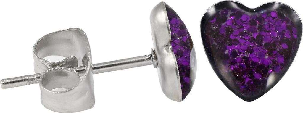 Ohrstecker Chirurgenstahl glitzerndes Herz Farbe - Dunkellila