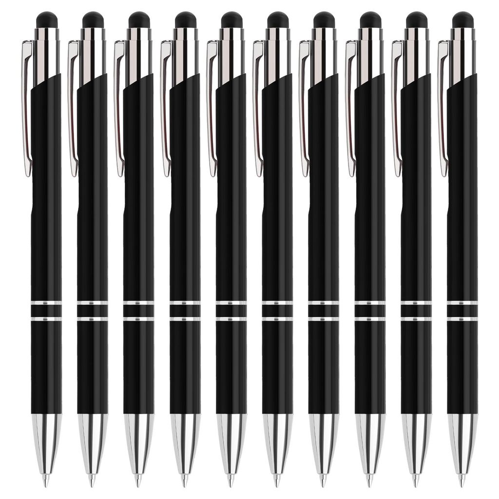 10 Stück 2-in-1 Touchpen Druckkugelschreiber für Tablet Smartphone, Metall Kugelschreiber mit schwarzer Tinte für Büro Haushalt (0,7 mm Schwarz)