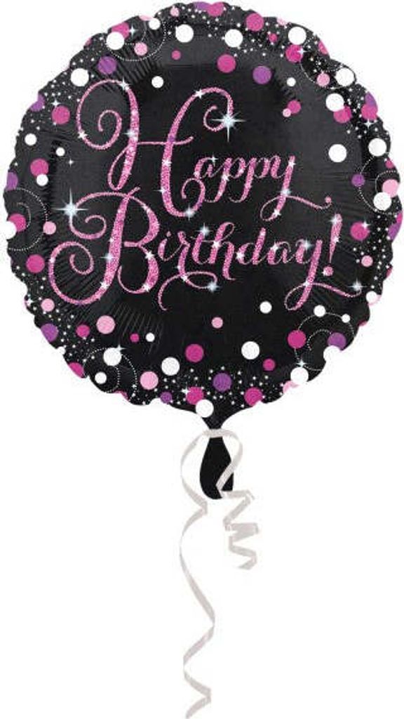 Riethmüller Standard Pink Celebration - HBD Folienballon rund S55 verpackt 43 cm schwarz/pink