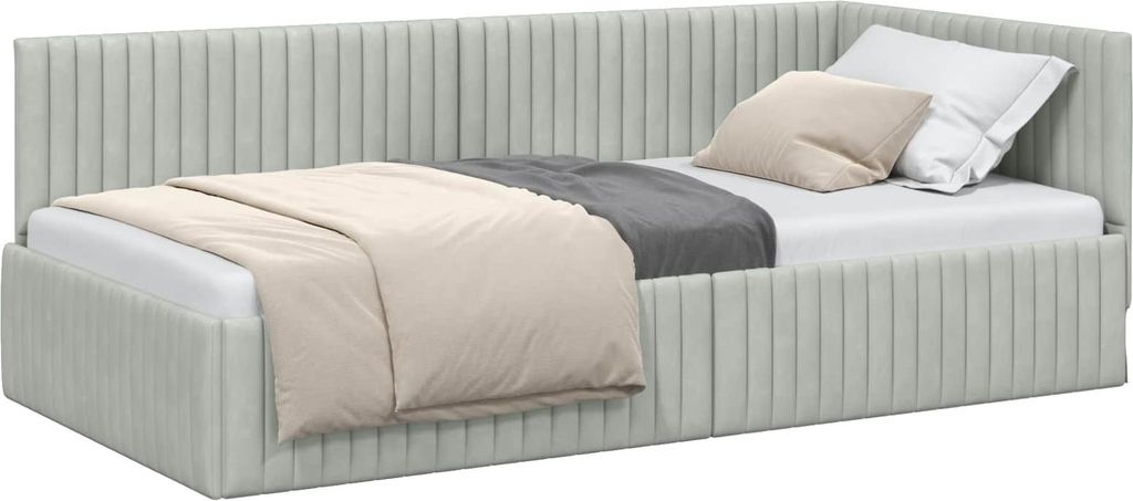 vidaXL Eckbettgestell mit Kopfteil Hellgrau 100 cm x 200 cm Produktbild 