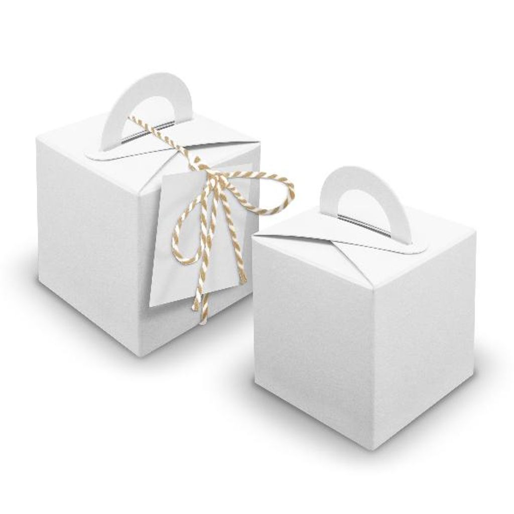 V23 24x Würfelbox mit Griff weiß + Garn beige + Anhänger