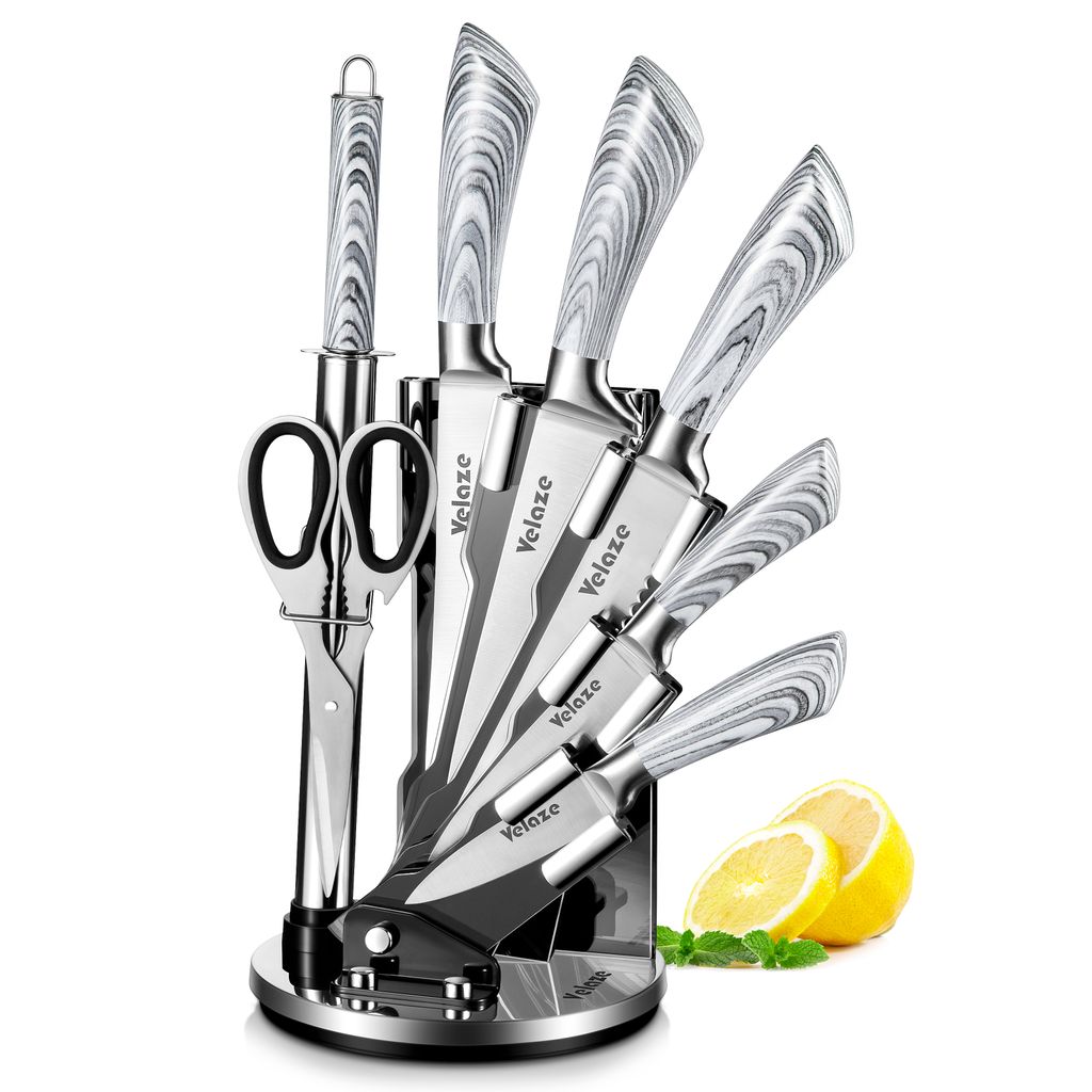 Velaze, 8-teilig Kochmesser Set, Edelstahl Küchenmesser Set, Grau Griff