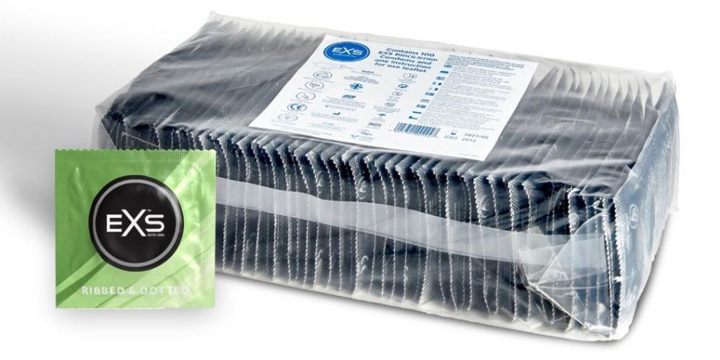 EXS Geribbeld, gestippeld en uitlopend - Condooms - 100 Productafbeelding 