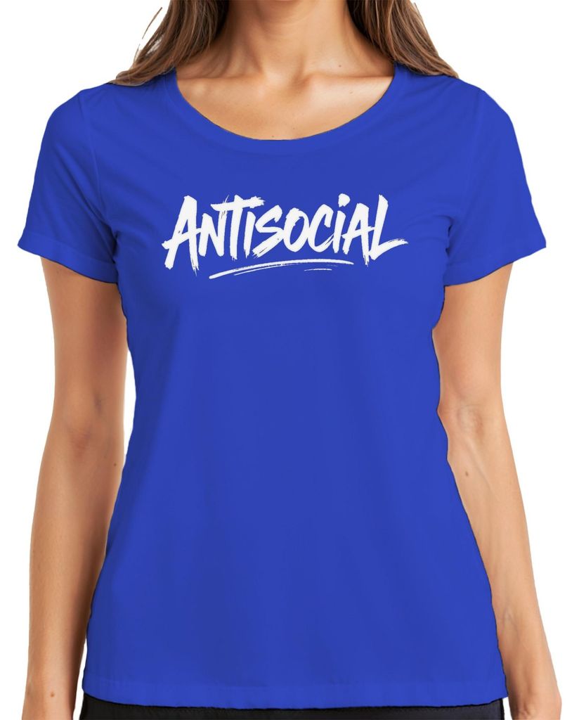 ANTISOCIAL Introvert Gothic Punk Urban Grunge Geschenk Damen T-Shirt, Blau, M
