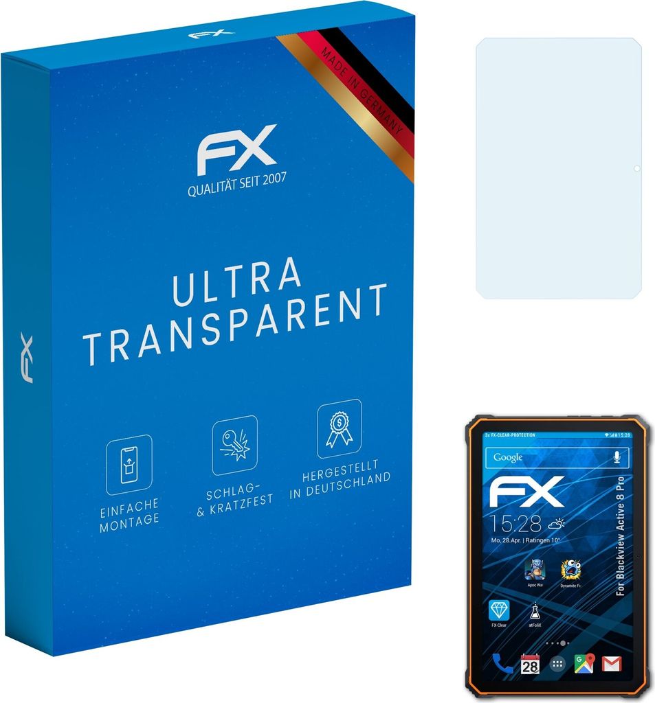 atFoliX FX-Clear 3x Schutzfolie kompatibel mit Blackview Active 8 Pro Displayschutzfolie