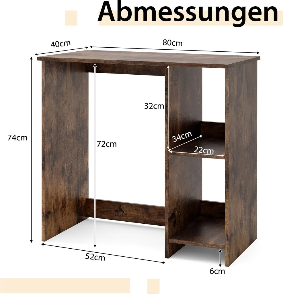 Bureau informatique compact marron avec étagères de stockage pour studio