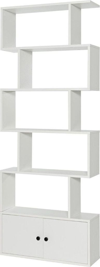 Bücherregal Standregal mit Türen 183 x 70 x 23 cm Raumteiler Regal mit 5 Ebene Weiß