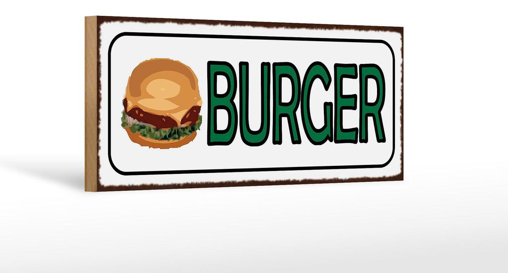 Holzschild Hinweis 27x10cm Burger Fast Food