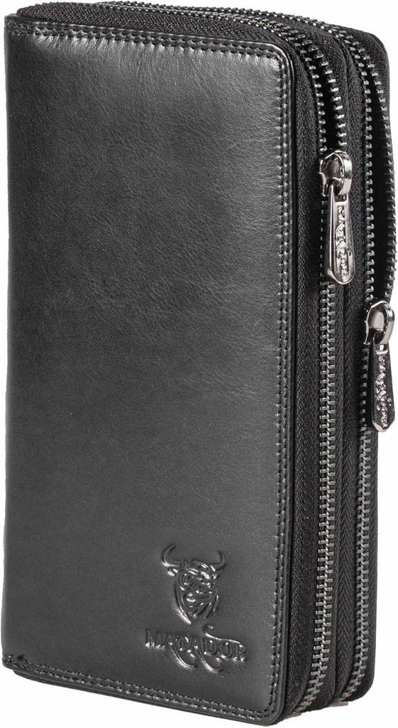 Elegante Damen Geldbörse Schwarz Leder RFID Schutz großes Portemonnaie mit vielen Fächern Luxus Wallet Geschenkbox für Frauen hochwertig
