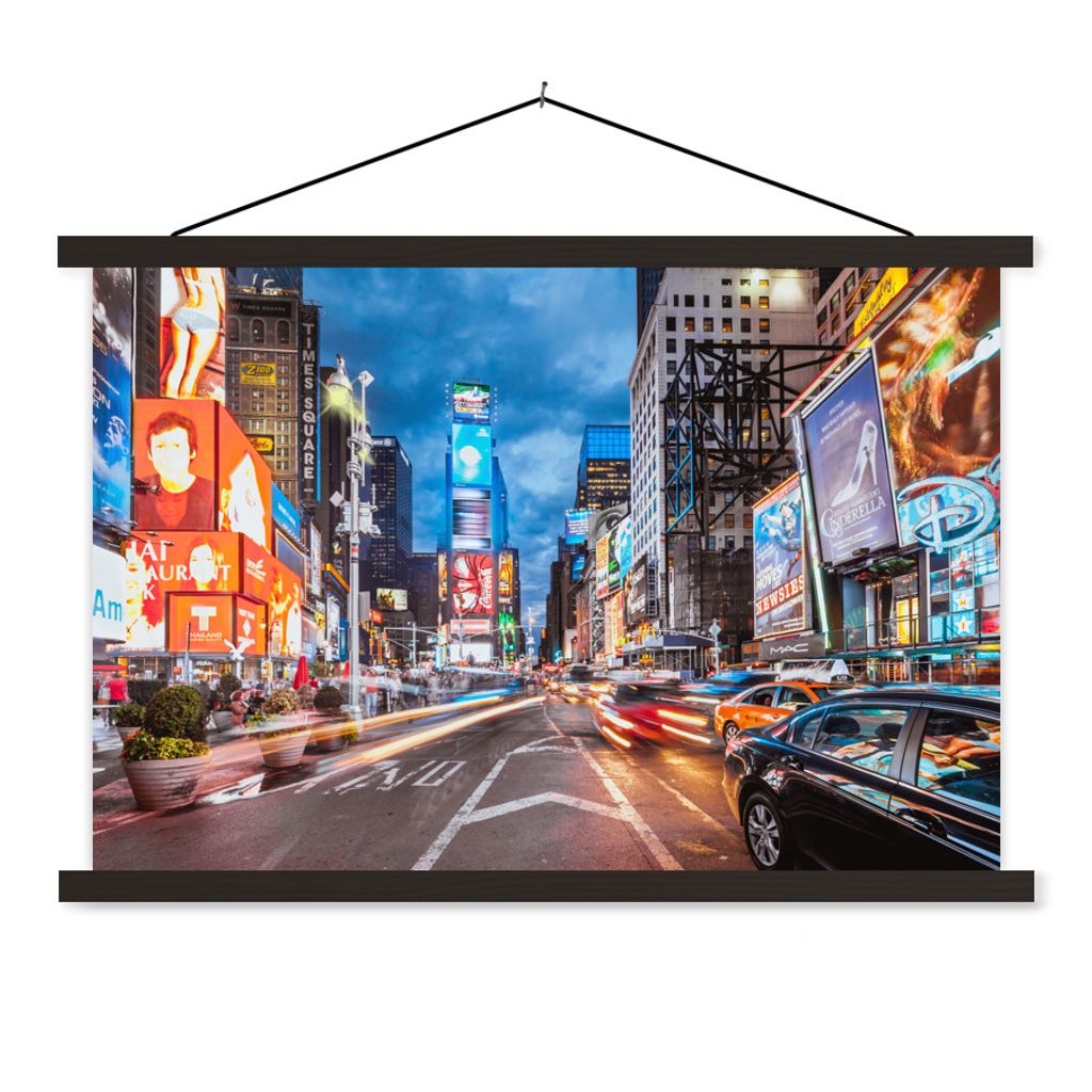 MuchoWow Textilposter New York - Architektur - Nacht 150x100 cm mit schwarzem Rahmen - Schlafzimmer