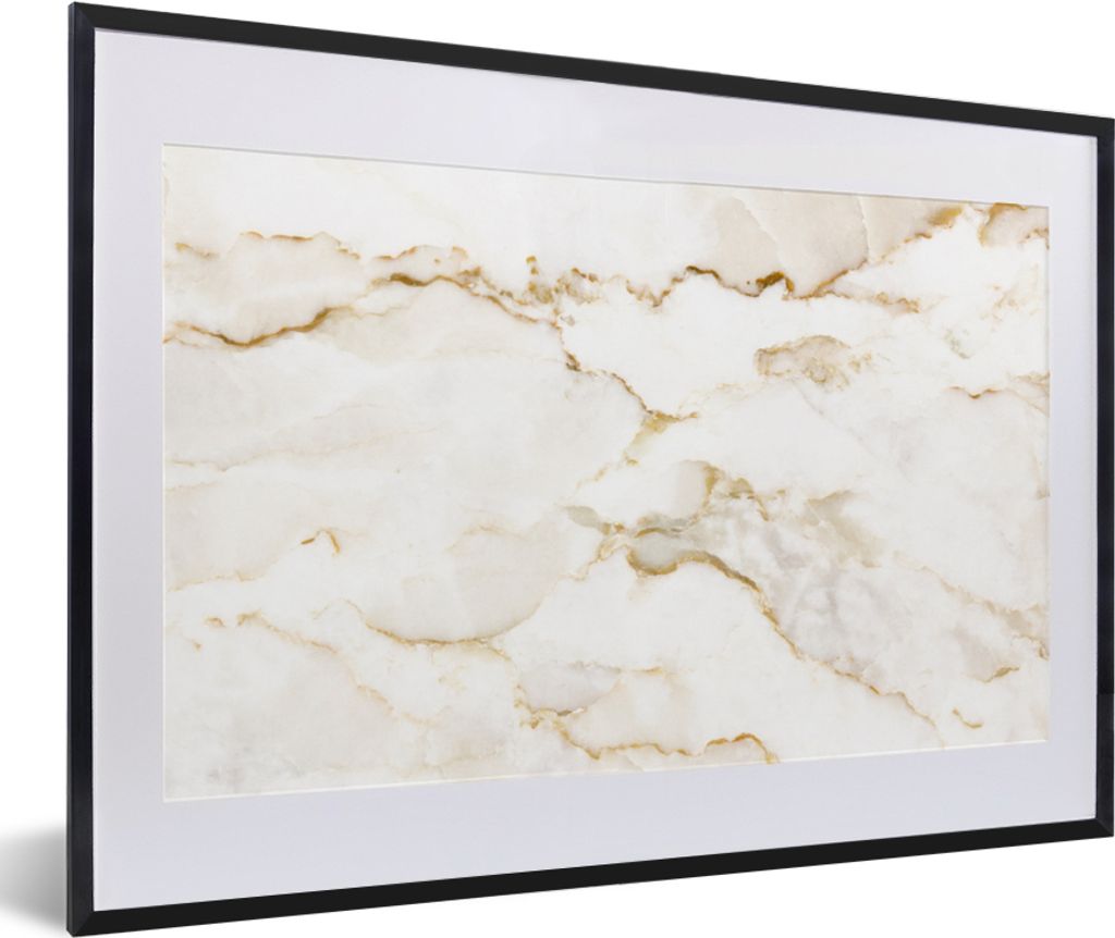 MuchoWow Gerahmtes Poster Marmor - Limette - Gold - Luxus - Marmoroptik - Weiß 60x40 cm - Poster mit Schwarzem Bilderrahmen Wandposter Rahmen Fo...