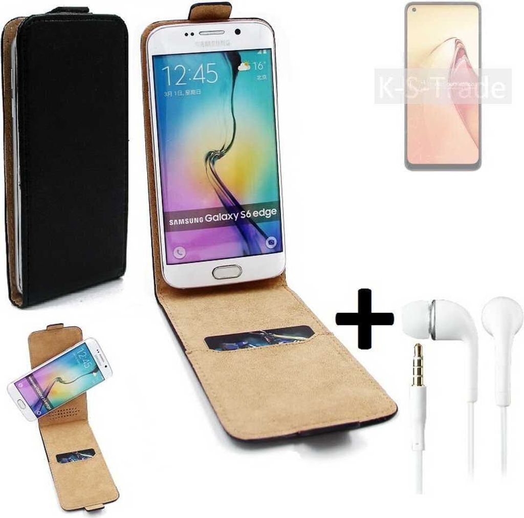 K-S-Trade Handyhülle + Kopfhörer kompatibel mit Oppo Reno8 360° Flipstyle Schutzhülle Smartphone Tasche Case Flip cover schwarz 1x