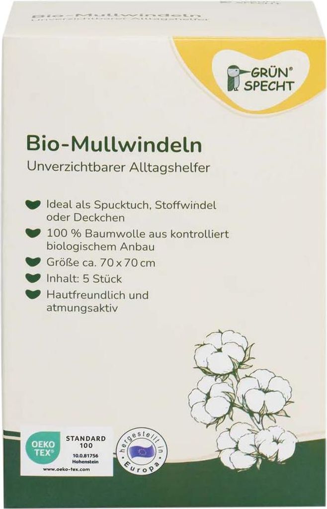 Grünspecht -Mullwindel 5er Pack 70 x 70 cm - Wei