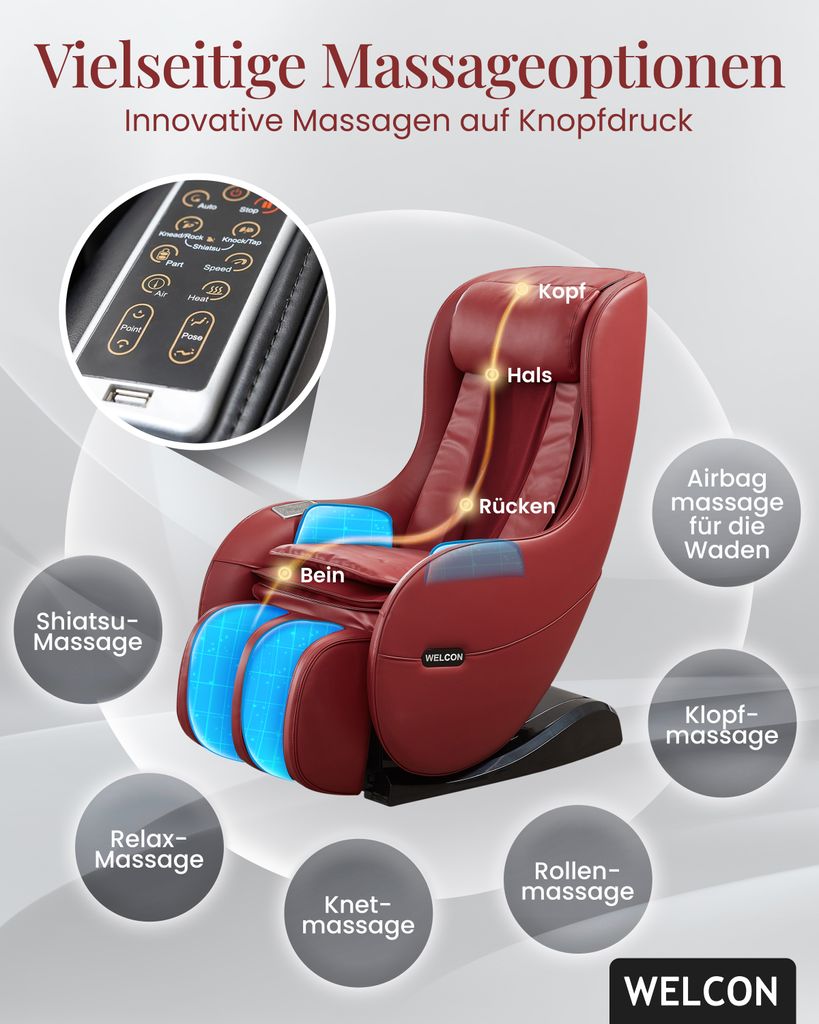 WELCON Massagesessel EASYRELAXX rot / weinrot / bordeaux - Produktbild 3