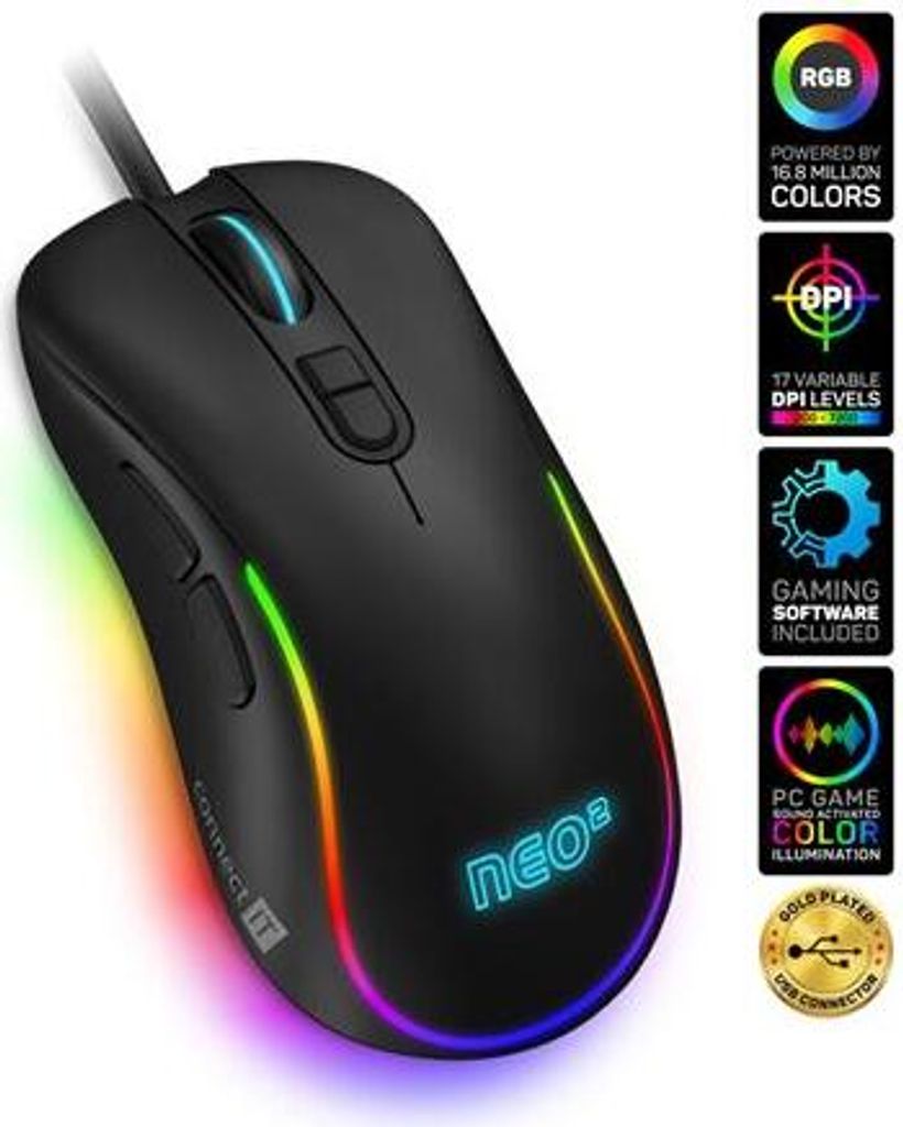 Connect IT NEO2, Beidhändig, Optisch, USB Typ-A, 7200 DPI, Schwarz