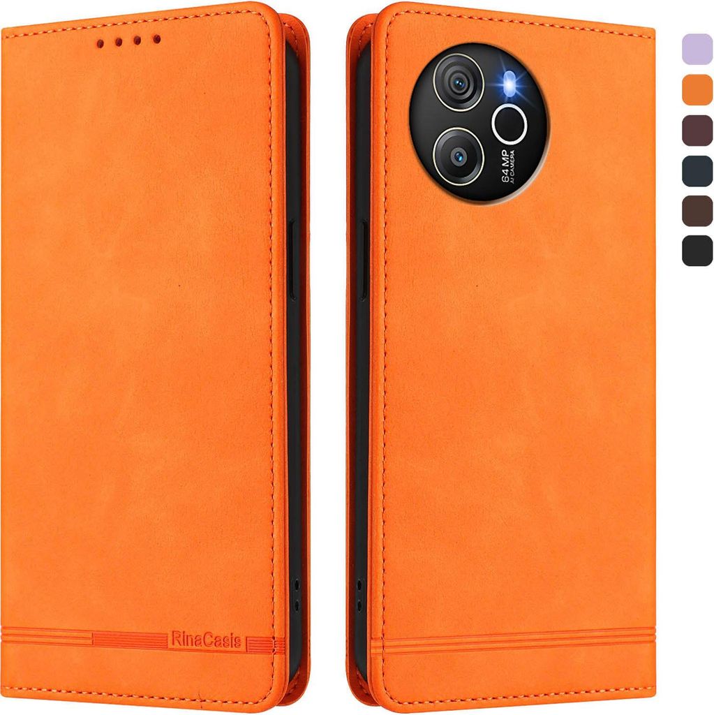 Hülle für Blackview Shark 8 /Oscal Tiger 12, Retro Kunstleder Ständer Klapphülle mit Kartenfächer und Magnetische Orange