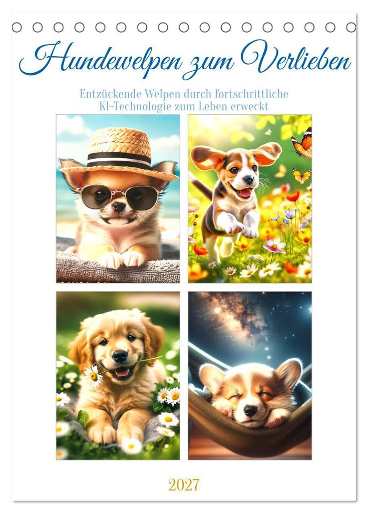 Hundewelpen zum Verlieben (Tischkalender 2027 DIN A5 hoch), CALVENDO Monatskalender