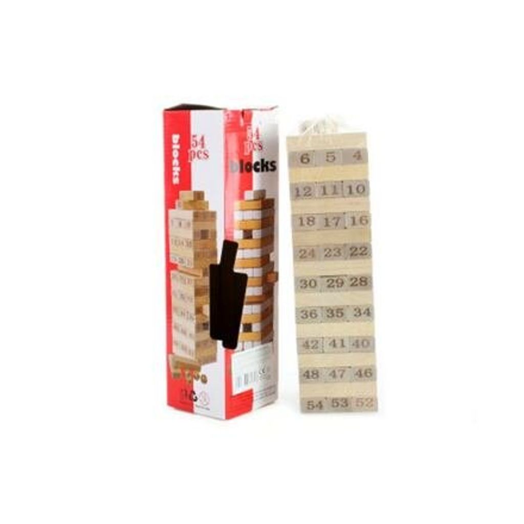 Jenga-Turm Stapelspiel aus Holz mit Zahlen, 54 Holzklötze, 29 x 8 x 8 cm, für Kinder ab 3 Jahren