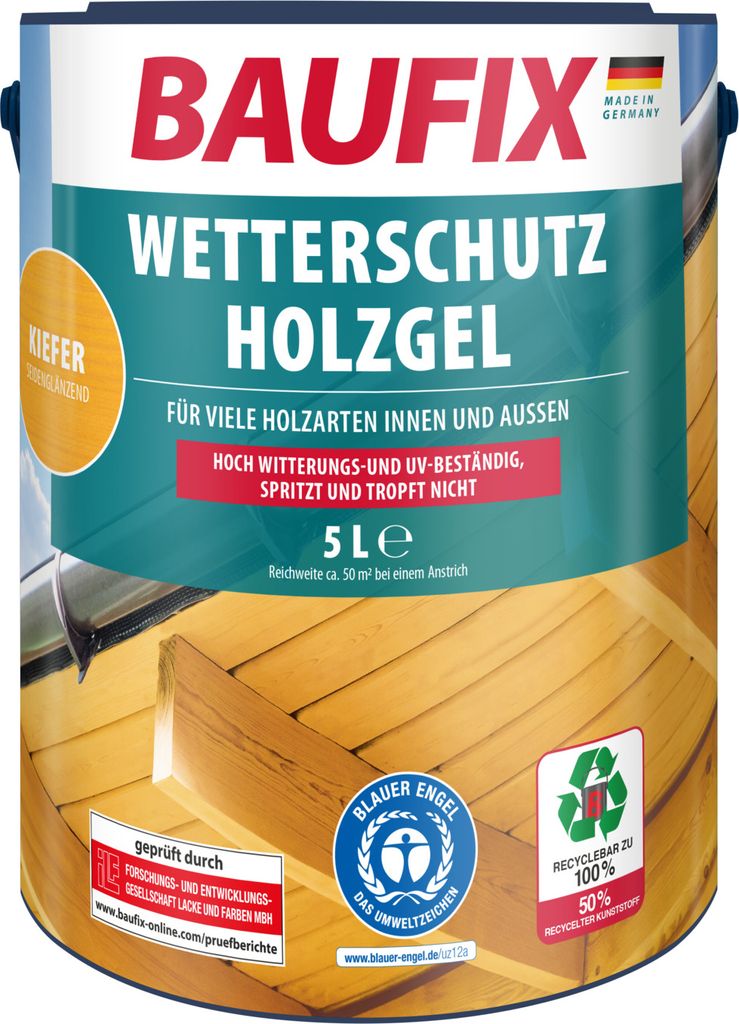 BAUFIX Wetterschutz-Holzgel kiefer seidenglänzend, 5 Liter, Produktbild 