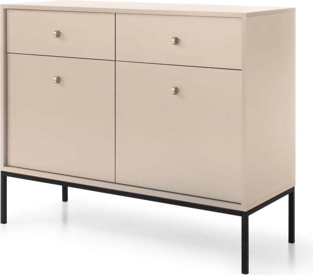 Komodee, Kommode MONCTON MKSZ104 - Beige - Metalgriffe - 2 Schubladen - Breite 104 cm, Höhe 83 cm, Tiefe 39 cm