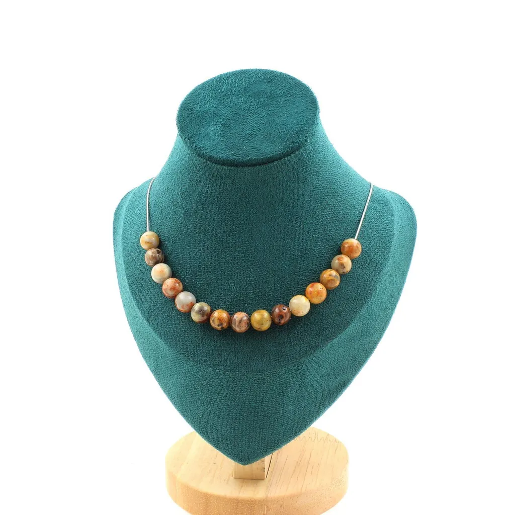 Collier en Agate Dentelle Bleue 8mm - Accessoire Idéal pour Tenue de Soirée - 2