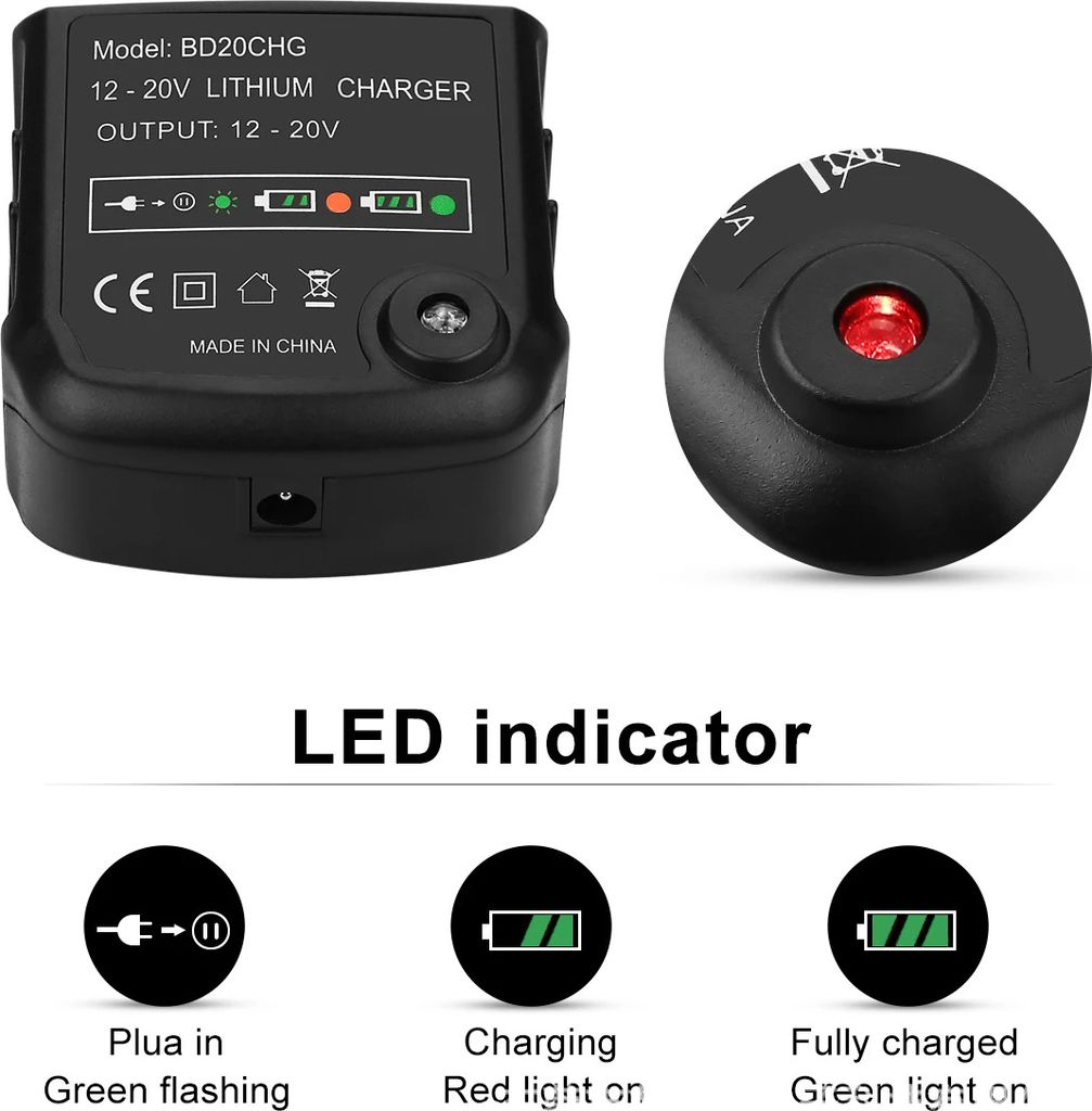 12V 14,4V 20V nabíječka pro lithiové baterie Black and Obrázek produktu 2