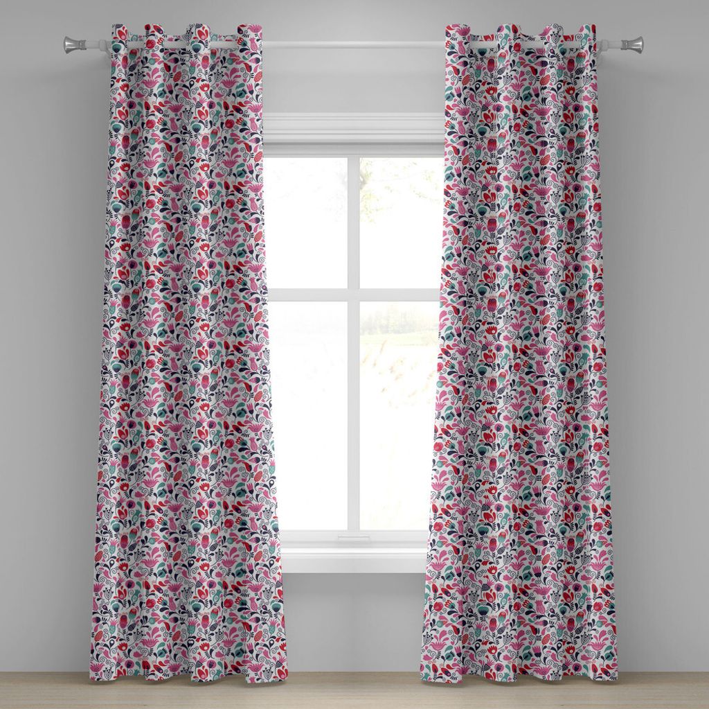 ABAKUHAUS Tulpe Ösenvorhang, Blumen Mit Variirenden Tulpen Niederlassungen Frisches Aufwändiges Kunstwerk, Dekorative 2-Panel-Fenstervorhänge, 2...