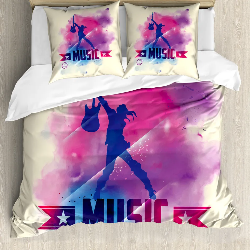 Copripiumino Rockstar ABAKUHAUS 200x200 Crema e Rosa - Stile Teen
