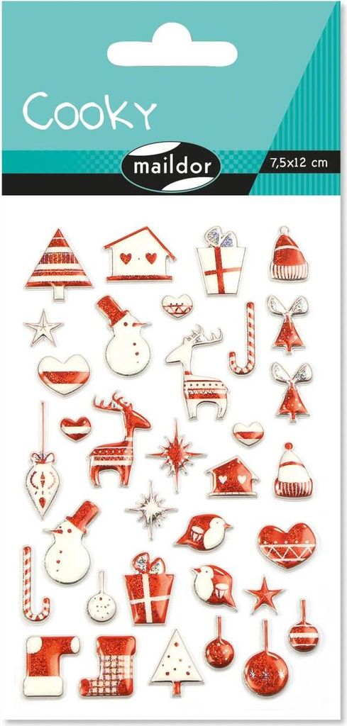 Maildor 10x Sticker Cooky, 1 Bogen 7,5x12cm, Weihnachten Mehrfarbig CY043O