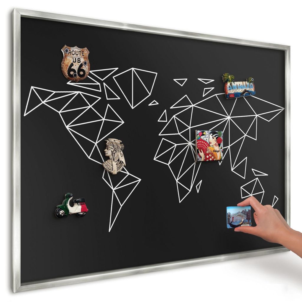 Magnettafel 100x70 cm in einem silbernen Rahmen - Magnetische Metalltafel, Magnetpinnwand zur Wandmontage für Wohnzimmer, Küche, Flur, Kinderzimm...