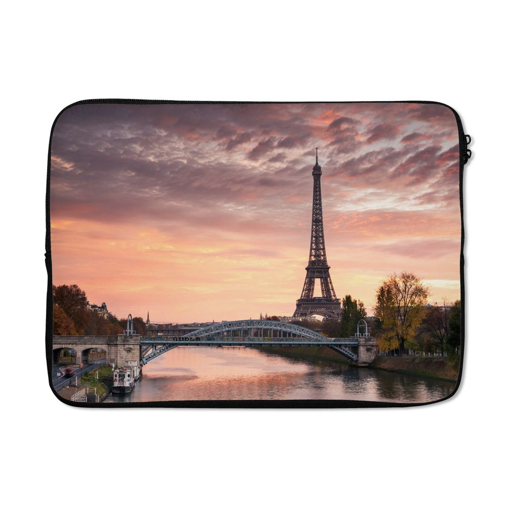MuchoWow Laptop Hülle 14 ZollEin wunderschöner orangefarbener Himmel über dem Eiffelturm in Paris Laptoptasche - Laptoptasche - Stoßsicher - ...
