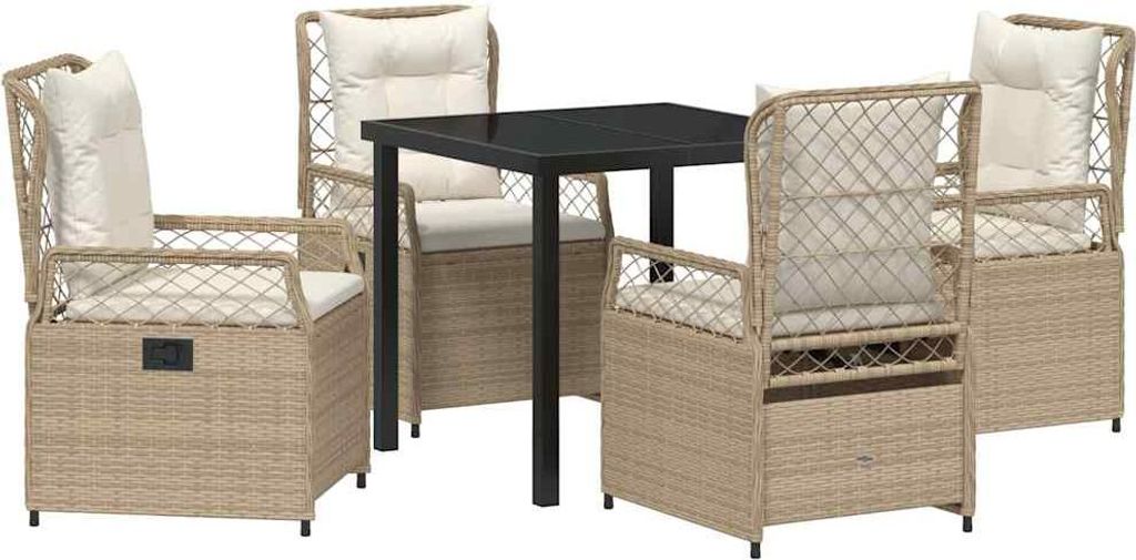 "2026 MODERNE" Garten Essgruppe - elegantes Design - Sitzgruppe/Tisch+ Stuhl - 5 pcs Beige und Cremeweiß Poly-Rattan - Terassenmöbel NeuMöbel741215