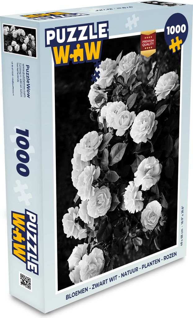 MuchoWow Puzzle 1000 Teile Blumen - Schwarz und Weiß - Natur - Pflanzen - Rosen - Spielzeug - Alt und Jung - Spiele - Puzzeln