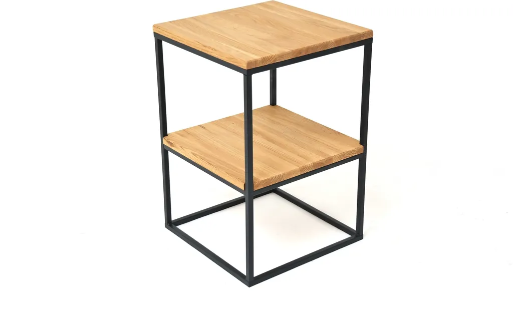 Support de lampe ou table de chevet en chêne massif et métal 40x40