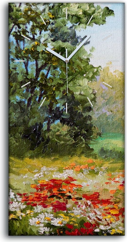 Wandbild Leinwand Bilder mit Uhr 30x60 Malerei Wiese Blumen Produktbild 