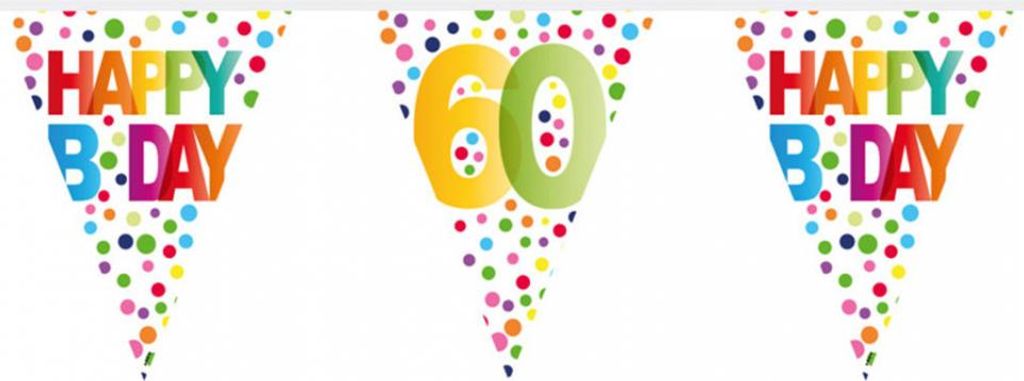 Bunte Happy Birthday Wimpelgirlande zum 60. Geburtstag 10m