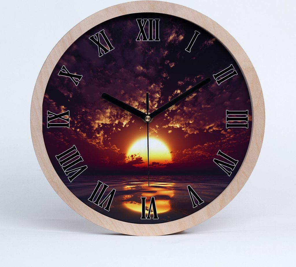 Holzuhr 25fi cm wanduhr - schwarze Spitzen - Sonnenuntergang