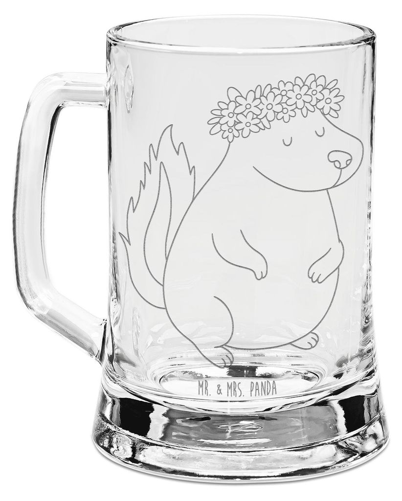 Mr. & Mrs. Panda Krug Stinktier Mädchen - Transparent - Geschenk, Glaskrug, Stinker, Gravur Bierkrug, Bierhumpen, Humpen, Raubtier, Wildtier, Nama...