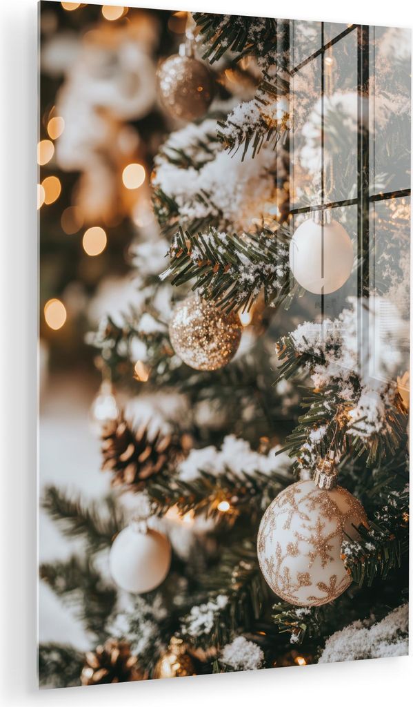 MuchoWow Glasbilder - Bilder auf Wandbild - Foto auf Glas Weihnachten - Weihnachtsbaum - Winter - Innen - Schnee 80x120 cm Wanddekoration aus Glas ...