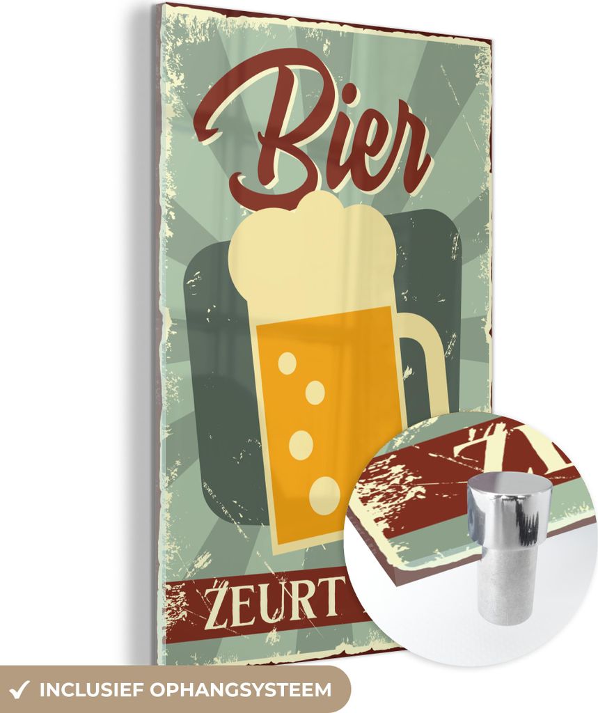 MuchoWow Glasbilder - Bilder auf Wandbild - Foto auf Glas Mancave - Bier - Bier nörgelt nicht - Kneipe - Cafe 80x120 cm Wanddekoration aus Glas - ...