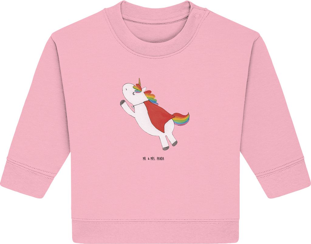 Mr. & Mrs. Panda Organic Baby Pullover Einhorn Super 6. - 12. Monat - Baumwolle Pink - Geschenk, Einhörner, Superheld, Freundin, Held, Unicorn, Bu...