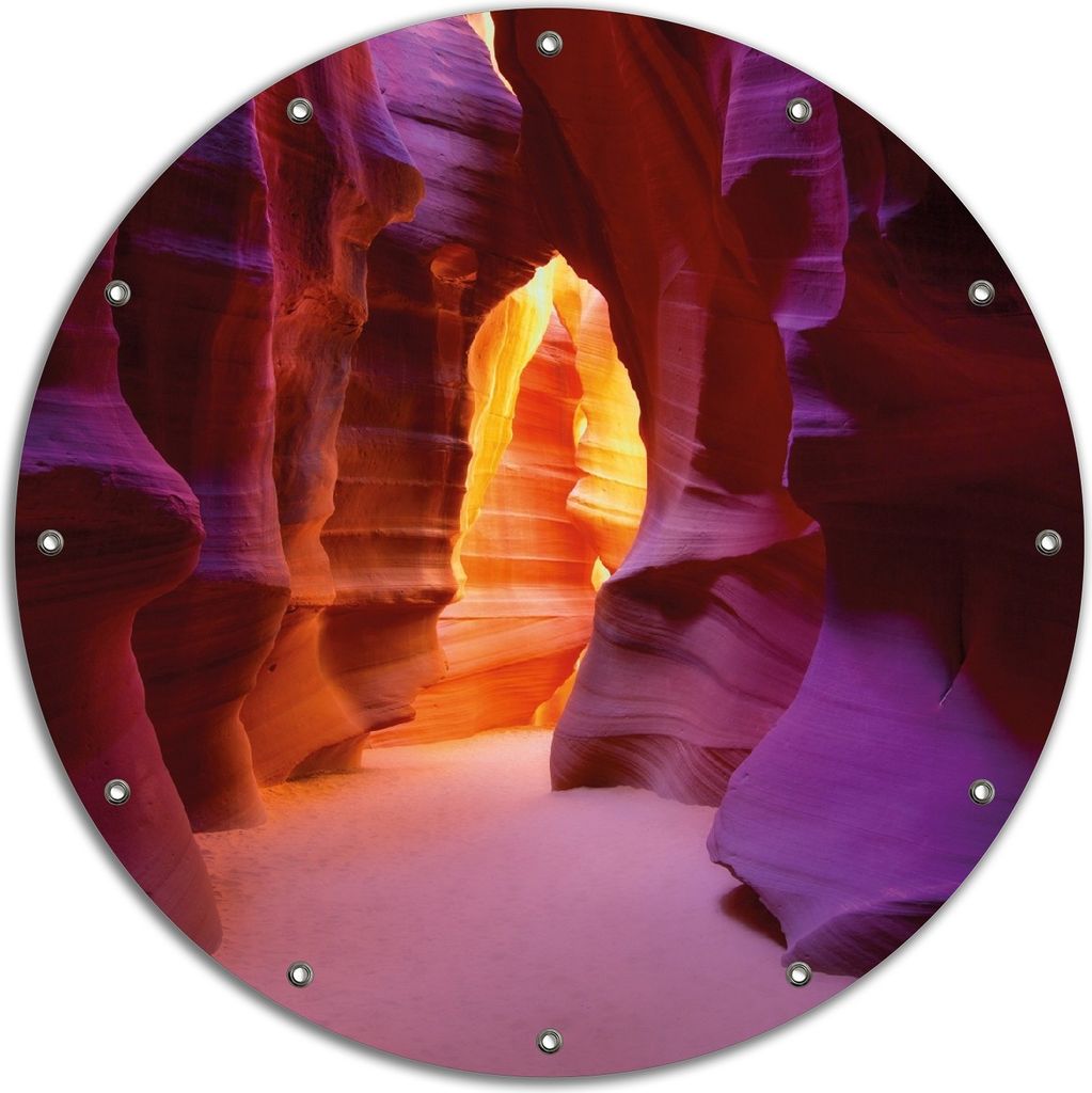 Wallario rundes Outdoor-Poster für Garten oder Balkon, Motiv Felsschlucht in Arizona USA - orange und violett, 90 cm Durchmesser