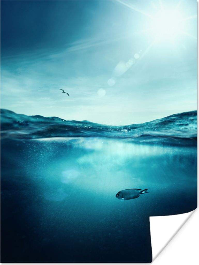 MuchoWow Poster Meer - Fisch - Blau 30x40 cm - Wandplakat - Poster Kinderzimmer